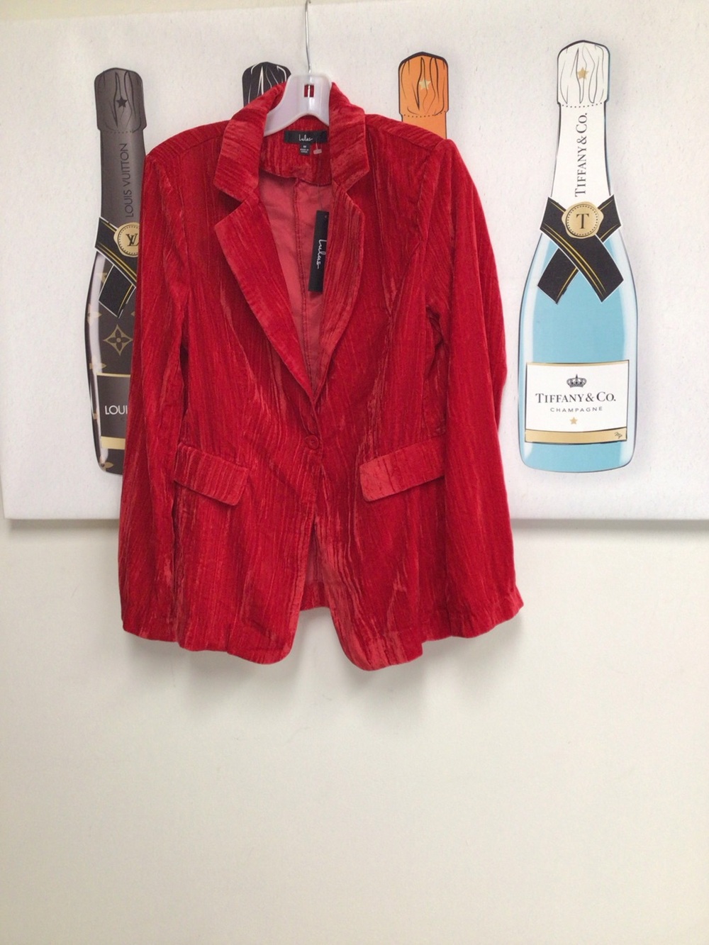 Lulus Red Velvet Blazer Jacket - Single Button Tailored